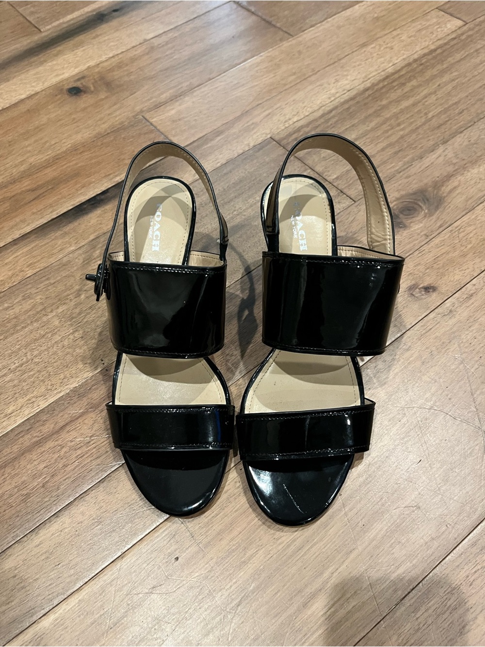 Coach Marla Black Patent Leather Slingback Sandals